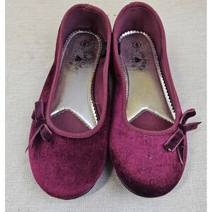 Comfort Cove Velvet Ballet Flats‎ Women's Size 8 Bow Maroon Dark Red Shoes
